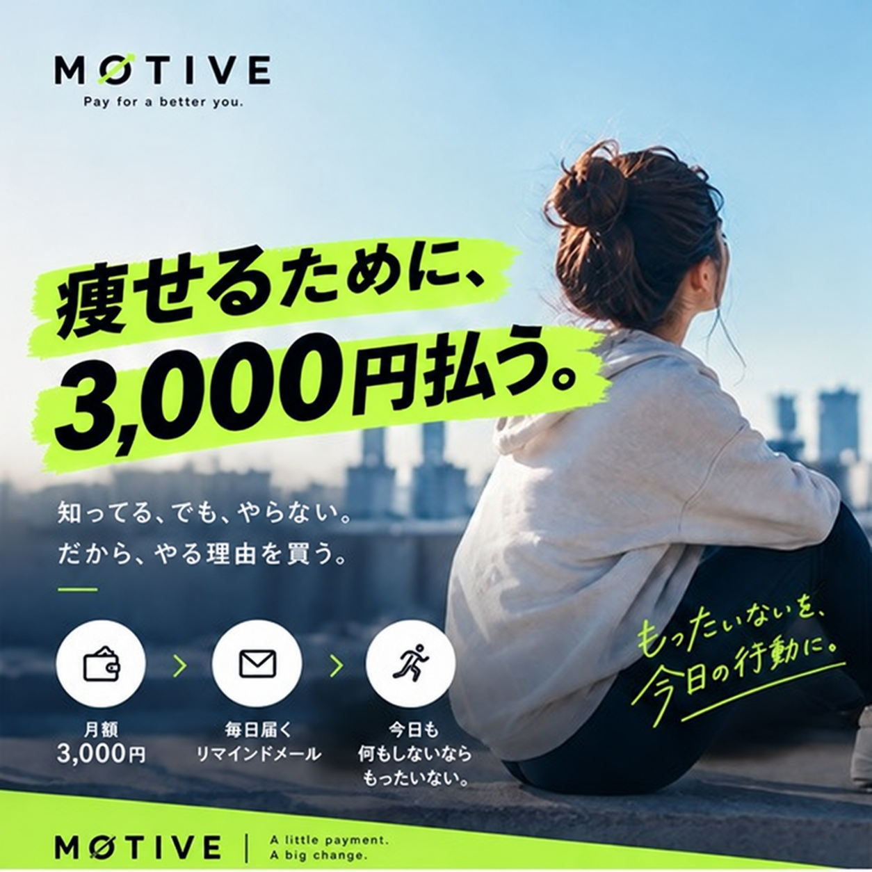痩せるために、3,000円払う。MOTIVEの広告ビジュアル